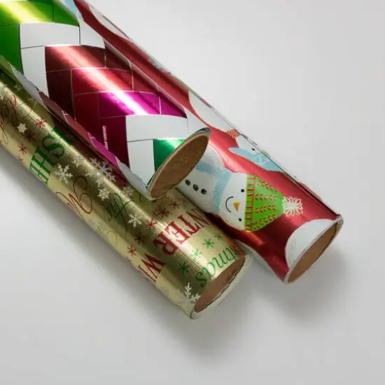JAM Paper Red Foil Merry Christmas, Green Greetings & Green Red Stripe Gift Wrap Set {8}