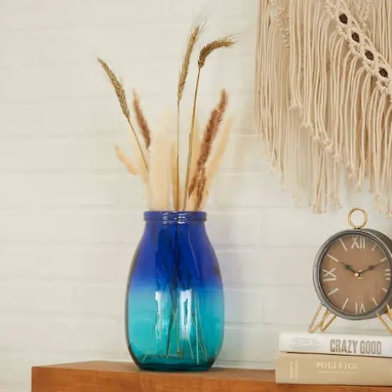 Blue Recycled Glass Handmade Spanish Vase with Ombre Effect 7" x 7" x 11" {8}