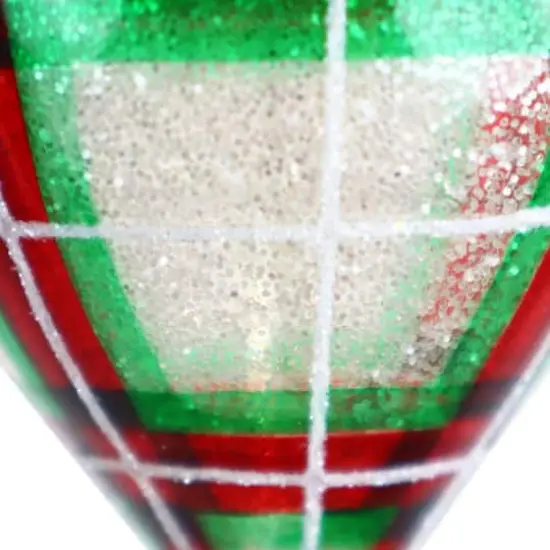 5.75" Red & Green Glitter Plaid Glass Teardrop Ornament by Ashland&reg; {4}