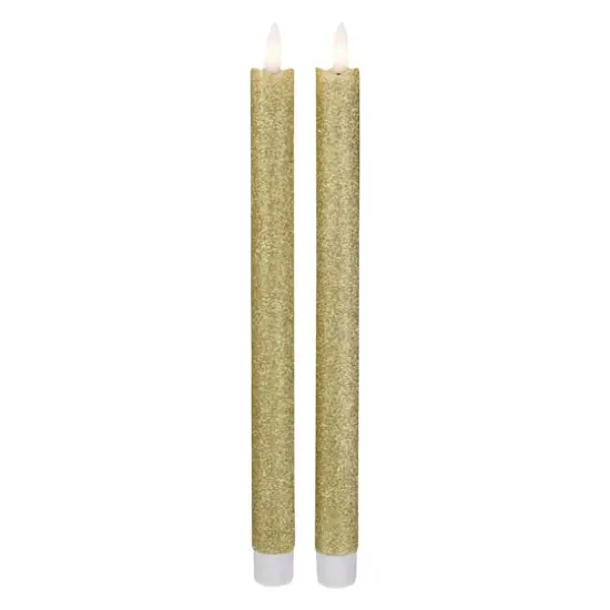 12" Gold Glittered Flameless Taper Candles, 2ct. {1}