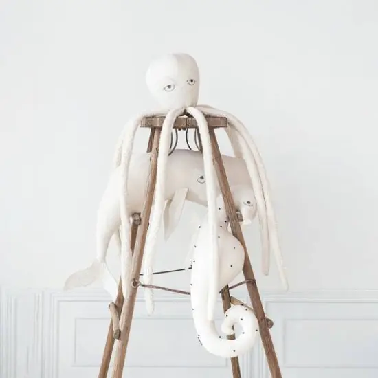 Hello Honey&reg; White Cotton & Linen Whale-Shaped Pillow {4}