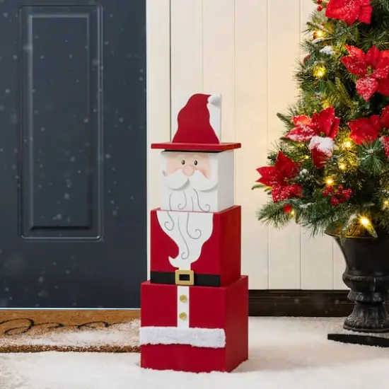 Glitzhome&reg; 24.5" Christmas Wood Santa and Nutcracker Reversible Boxed Porch Decor {4}