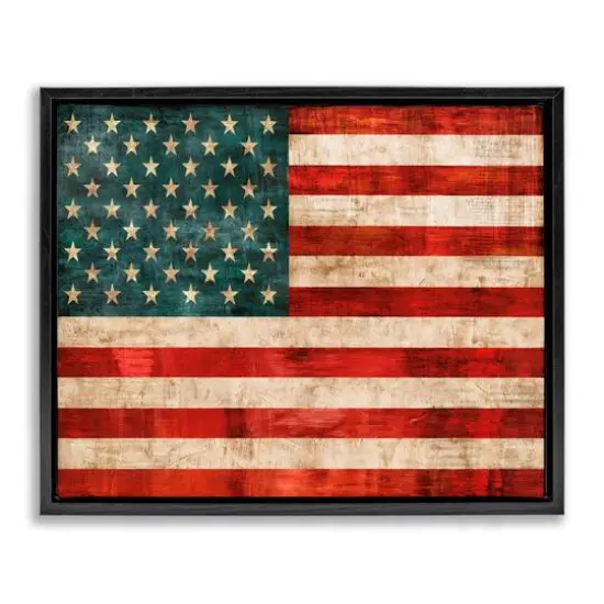 Stupell Industries US American Flag Rustic Pattern Floater Framed Art Black {1}