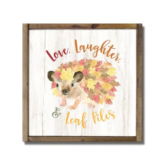 Fall Leaf Hedgie 13.5" x 13.5" Framed Wood Plaque {1}