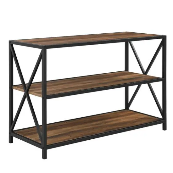 Walker Edison Rustic Oak X-Frame Industrial Wood Bookshelf {5}