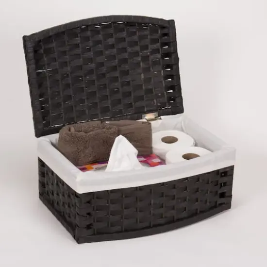 Household Essentials 7" Woven Basket with Lid Black {5}