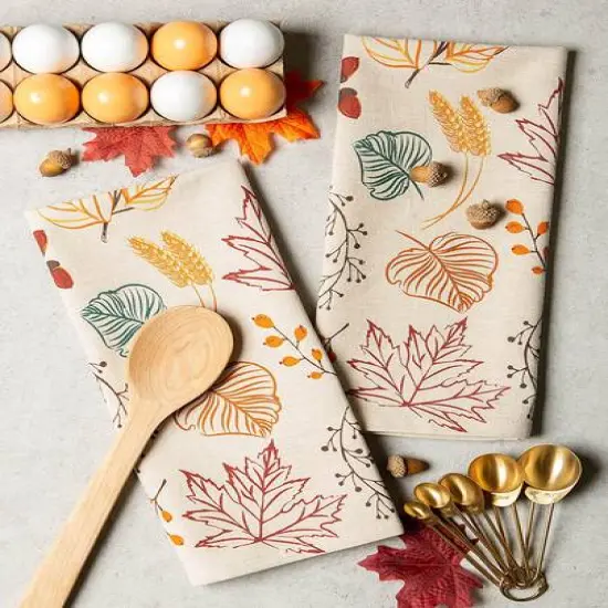 DII&reg; Autumn Leaves Printed Dishtowel Set {7}