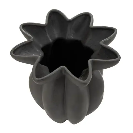 15" Black Ceramic Speckle Textured Tulip Shape Vase {4}