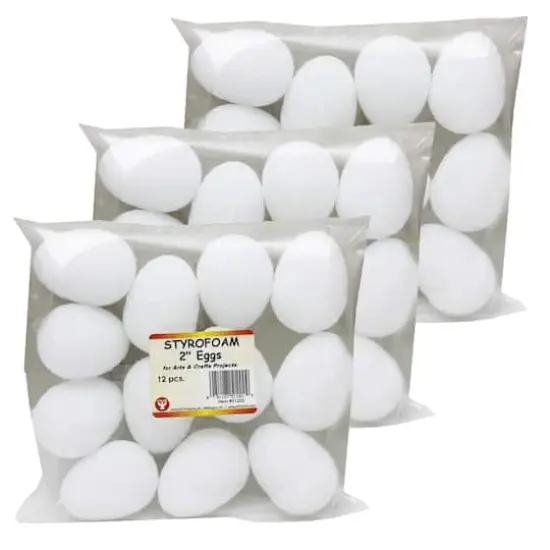 Hygloss&reg; Styrofoam Eggs, 3 packs of 12 {1}