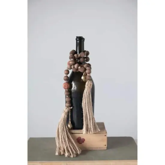 Hello Honey® 40" Paulownia Wood Beads, Jingle Bells & Jute Tassels Garland {3}