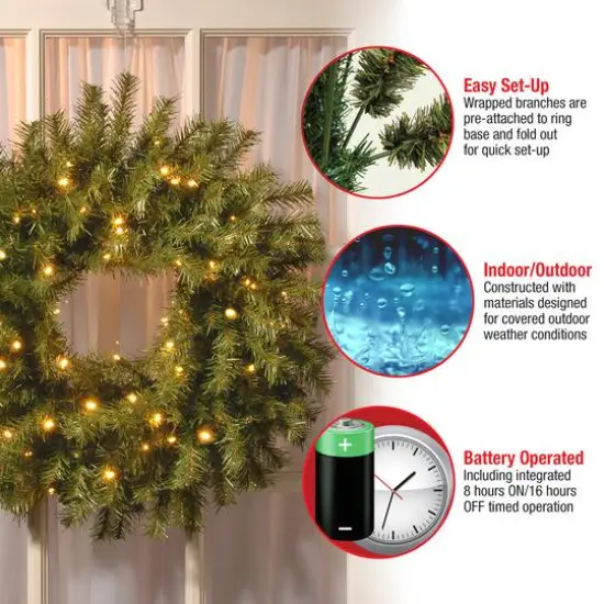 24" Norwood Fir Wreath With Warm White LED Lights {7}
