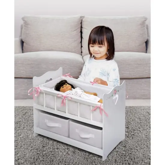 Badger Basket White Rose Doll Crib with Bedding & Two Baskets {3}