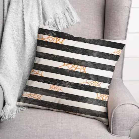 Spiderwebs & Stripes Spun Poly Throw Pillow {3}