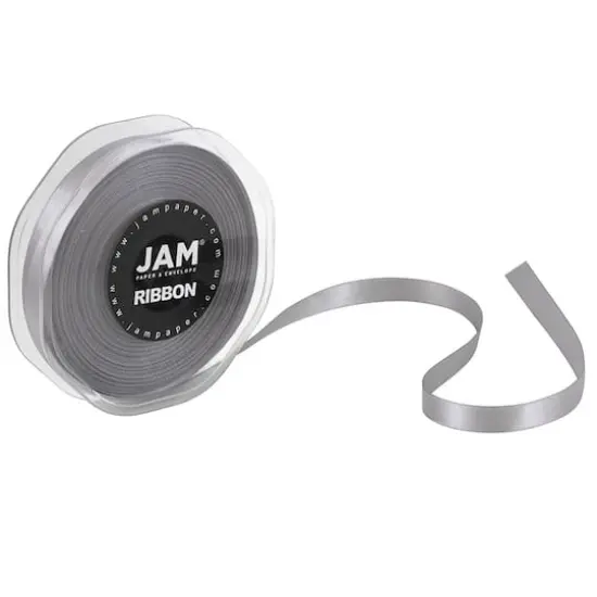 JAM Paper 3/8" x 25yd. Double Faced Satin Ribbon Silver {5}