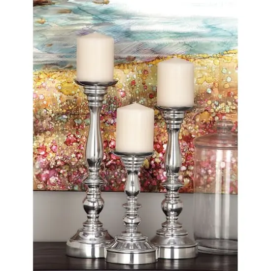 Silver Aluminum Traditional Pillar Candle Holder {9}