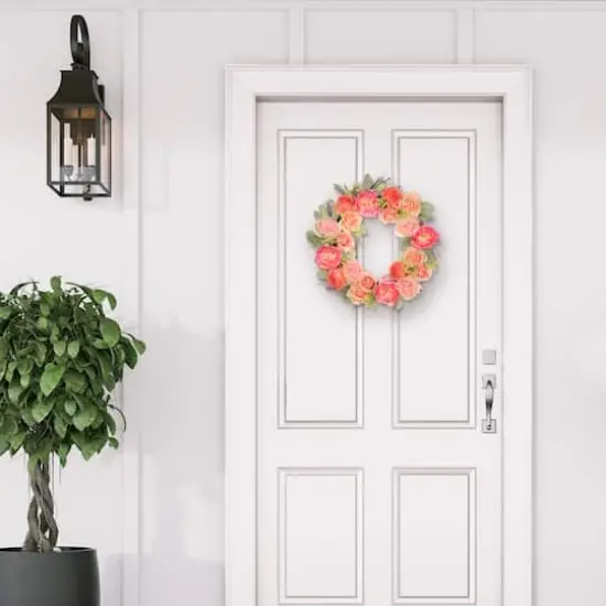 24" Spring Peach & Pink Peony & Rose Wreath {4}