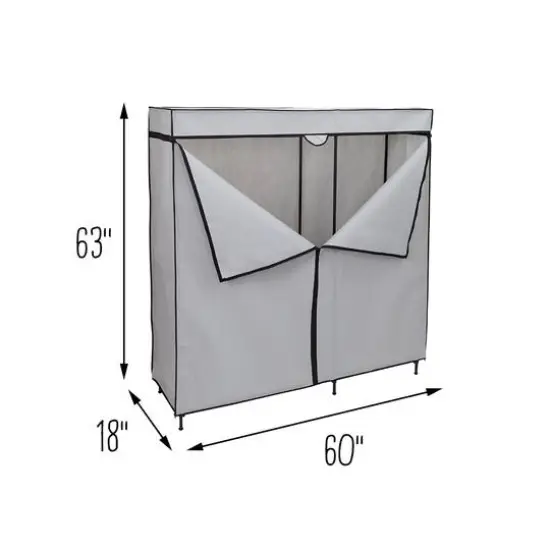 Honey Can Do 60" Gray Wide Double Door Portable Wardrobe Closet {12}
