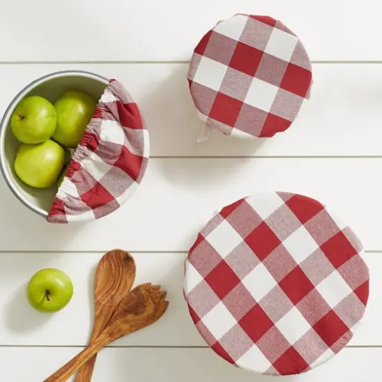 DII&reg; Assorted Barn Red Buffalo Check Woven Dish Cover Set {6}