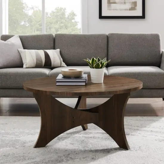 36" Dark Walnut Mid Century 3-Leg Round Coffee Table {5}