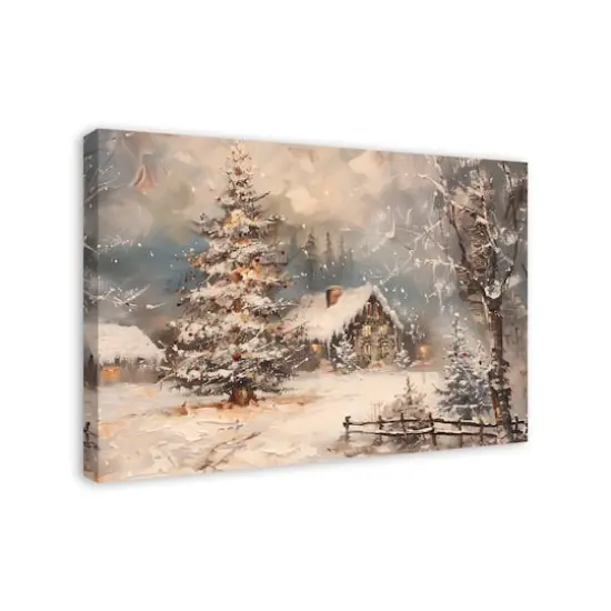Snowy Christmas House 36" x 24" Canvas Wall Art {3}