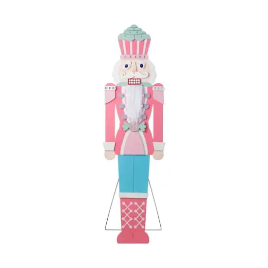 Glitzhome&reg; 60" Christmas Wooden Pink Nutcracker Porch Decor {7}