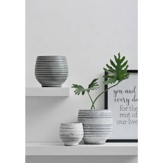 Hello Honey&reg; 5.2" Gray & White Striped Stoneware Planter {3}