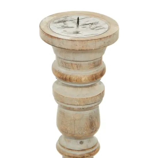 Light Brown Mango Wood Traditional Candle Holder Set, 3ct. {4}