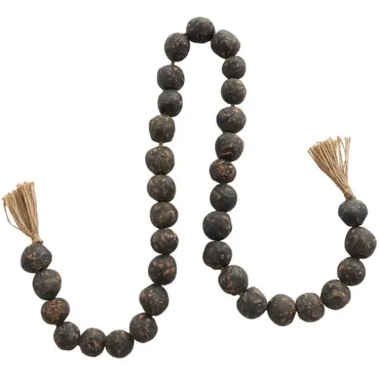 5ft. Paper Mache Round Distressed Beaded Garland with Tassel Black {5}