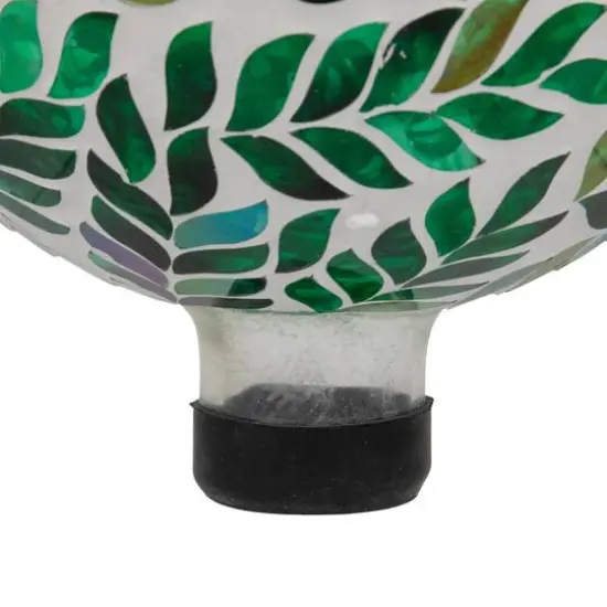 10" White & Green Mosaic Iridescent Leaves Outdoor Garden Gazing Ball {6}