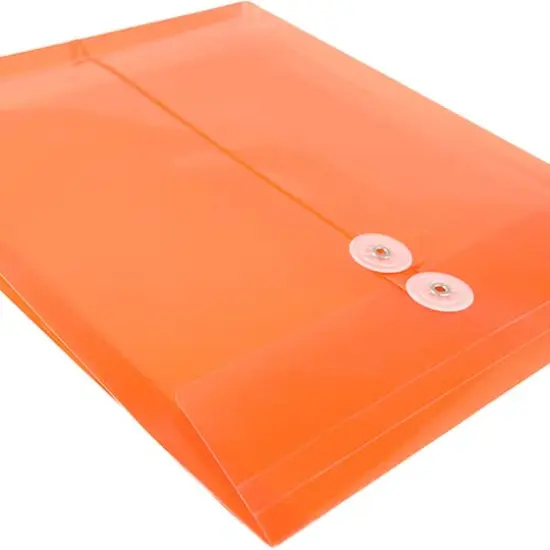 JAM Paper 9.75" x 13" Bright Orange Plastic Button String Open End Envelopes, 108ct. {4}