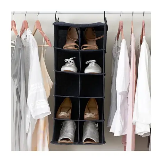 Household Essentials Denim 27" Cotton Blend & Plastic 10 Shelf Closet Shoe Organizer {3}