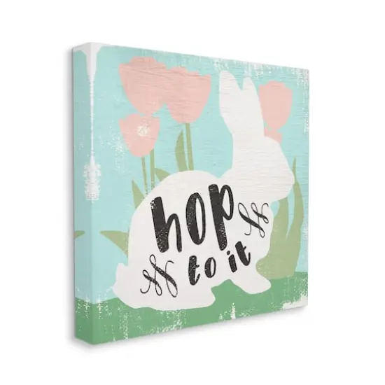 Stupell Industries Hop To It Easter Bunny Phrase Spring Tulips Canvas Wall Art {4}