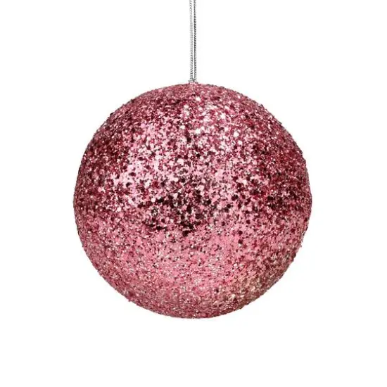 6" Glittery Pink Sequin Ball Ornament {5}