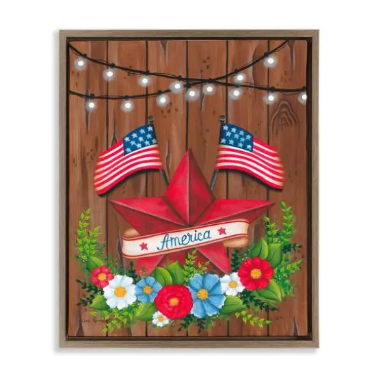 Stupell Industries Americana Country Garland Floater Framed Art Brown {1}