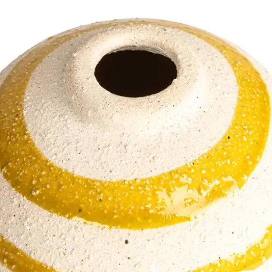 Hello Honey&reg; 5.25" Yellow & White Striped Stoneware Vase with Sphere Shape & Footed Base {6}