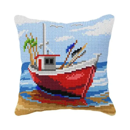 Orchidea Needlepoint Kit Cushion - Printed Canvas Fishing Boat {1}