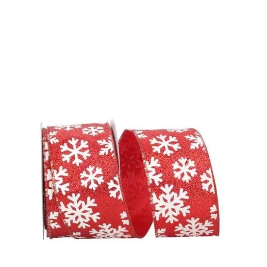 JAM Paper 2.5" x 10yd. Wired White Snowflake Red Glitter Ribbon {1}
