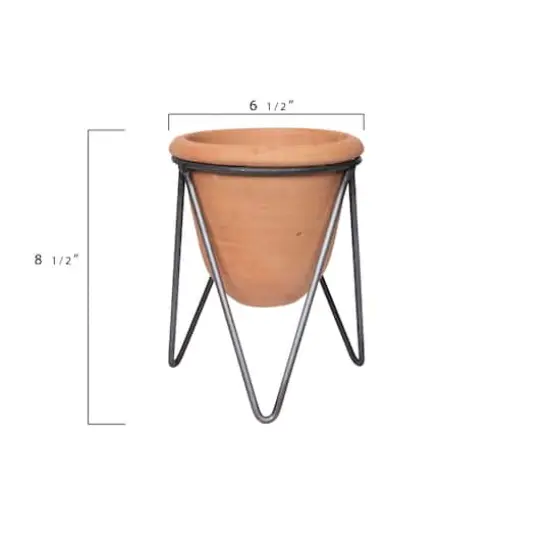 Hello Honey&reg; 8.5" Terra Cotta Pot With Metal Stand Set {7}