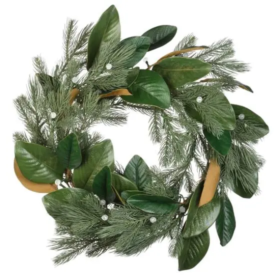 24" Warm White LED Magnolia Mix Pine Wreath {7}