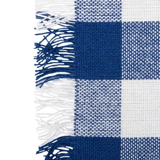 DII&reg; 108" Heavyweight Check Fringed Table Runner Navy {7}