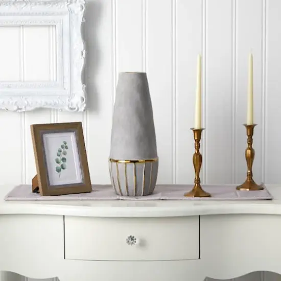 15" Regal Stone Decorative Vase with Gold Accents {4}