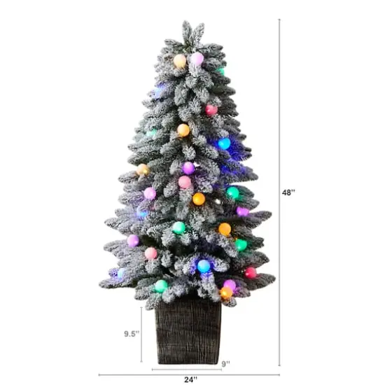 4ft. Pre-Lit Winter Flocked Artificial Christmas Tree in Decorative Planter, Multicolor LED Lights {5}
