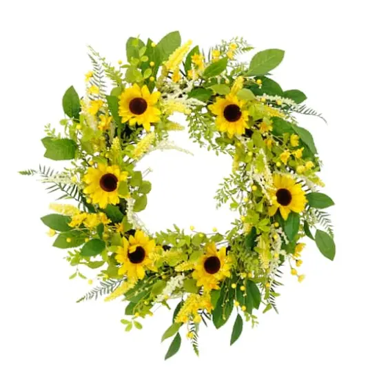 30'' Green and Yellow Sunflower Floral Spring Wreath {1}
