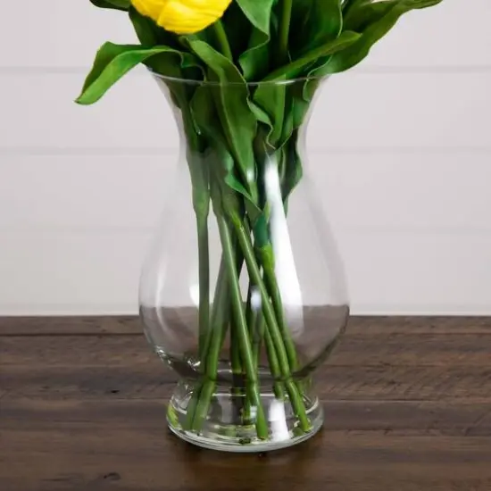 21" Artificial Tulip Arrangement in Glass Vase {5}