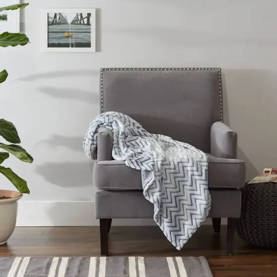 DII&reg; French Blue Chevron Plush Throw {7}