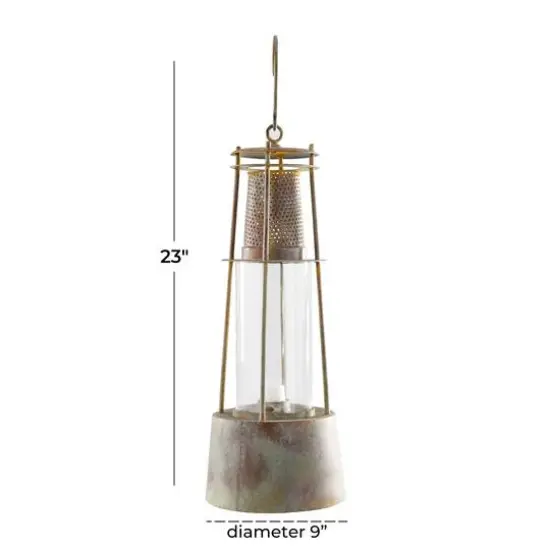 Brown Metal Rustic Lantern, 23" x 9" x 9" {6}