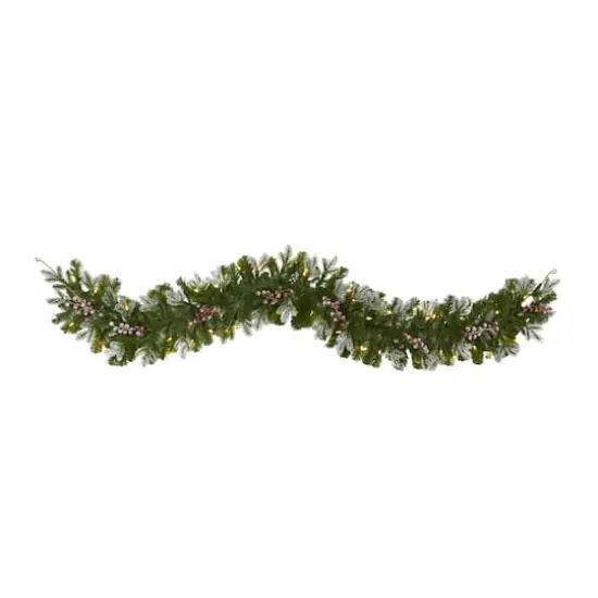 6ft. LED Snow Tipped Berries & Pine Christmas Garland {1}