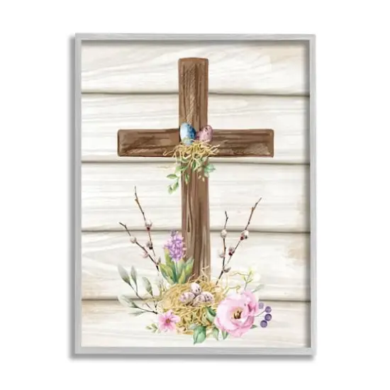 Stupell Industries Spiritual Easter Cross Spring Blossoms Framed Giclee Art Gray {1}