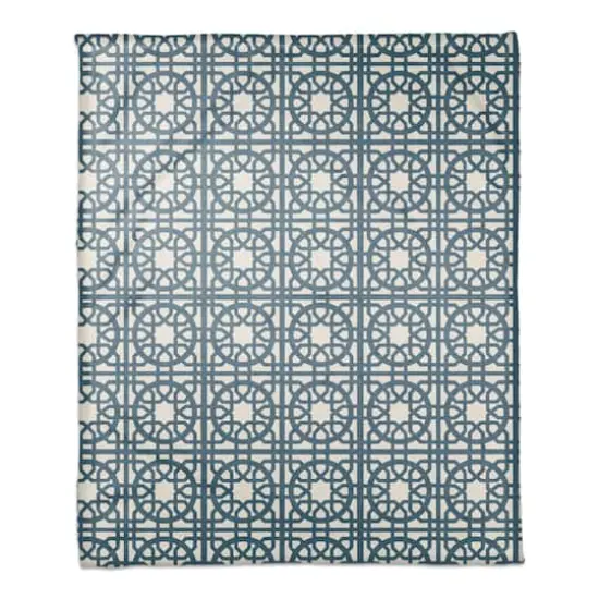 Blue Geometric Tile Coral Fleece Blanket {1}