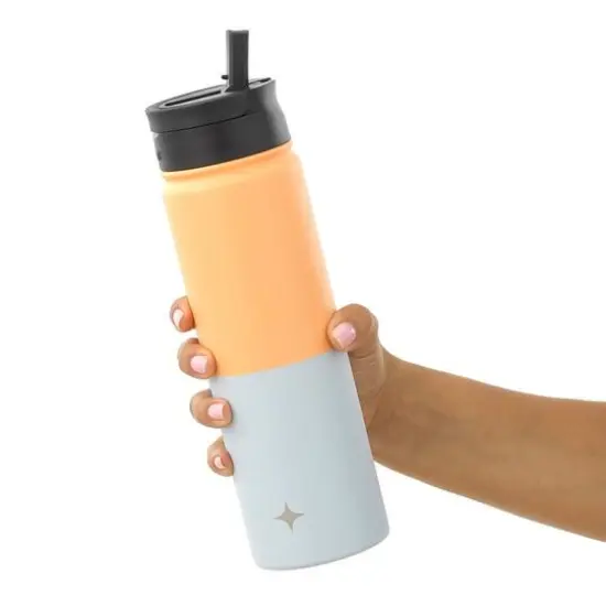JoyJolt&reg; 22oz. Triple Insulated Water Bottle with Flip Lid & Sport Straw Lid Orange and Blue {8}